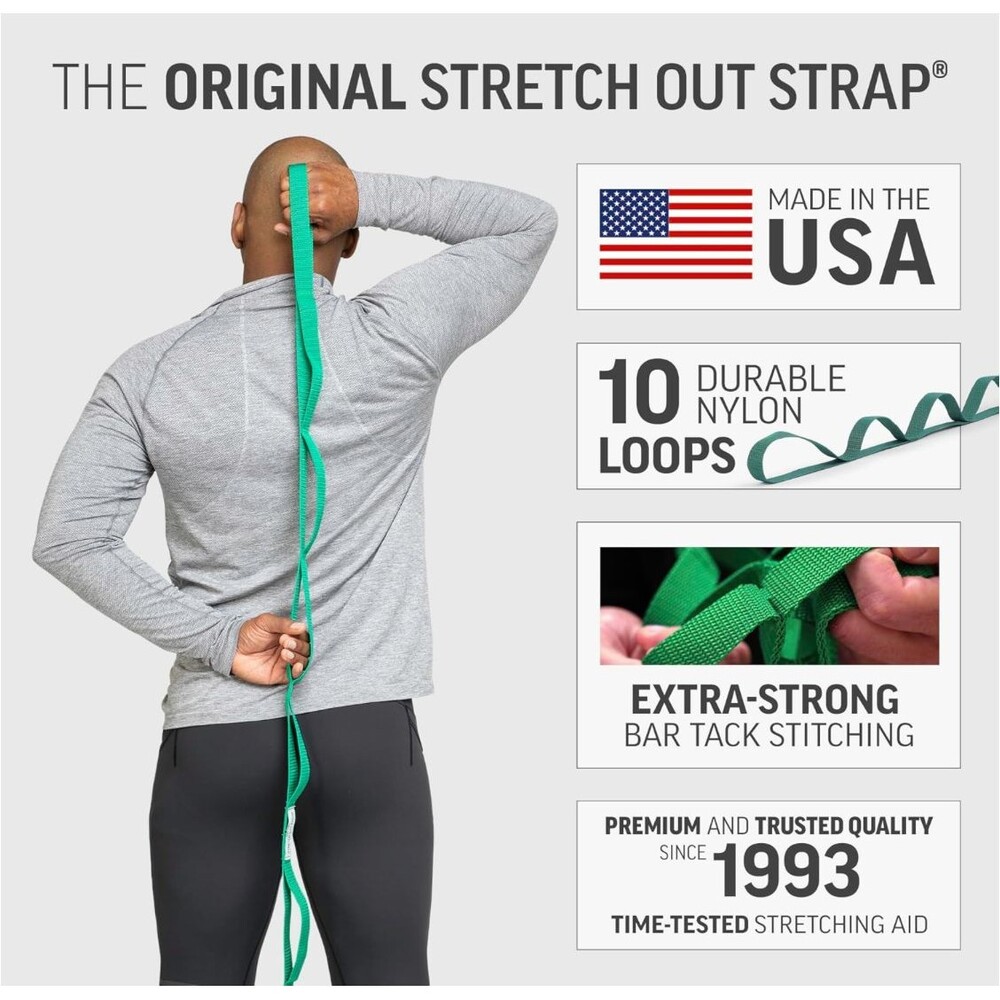 OPTP The Original Stretch Out Exercise Green Strap+Stretching Guide USA Made New